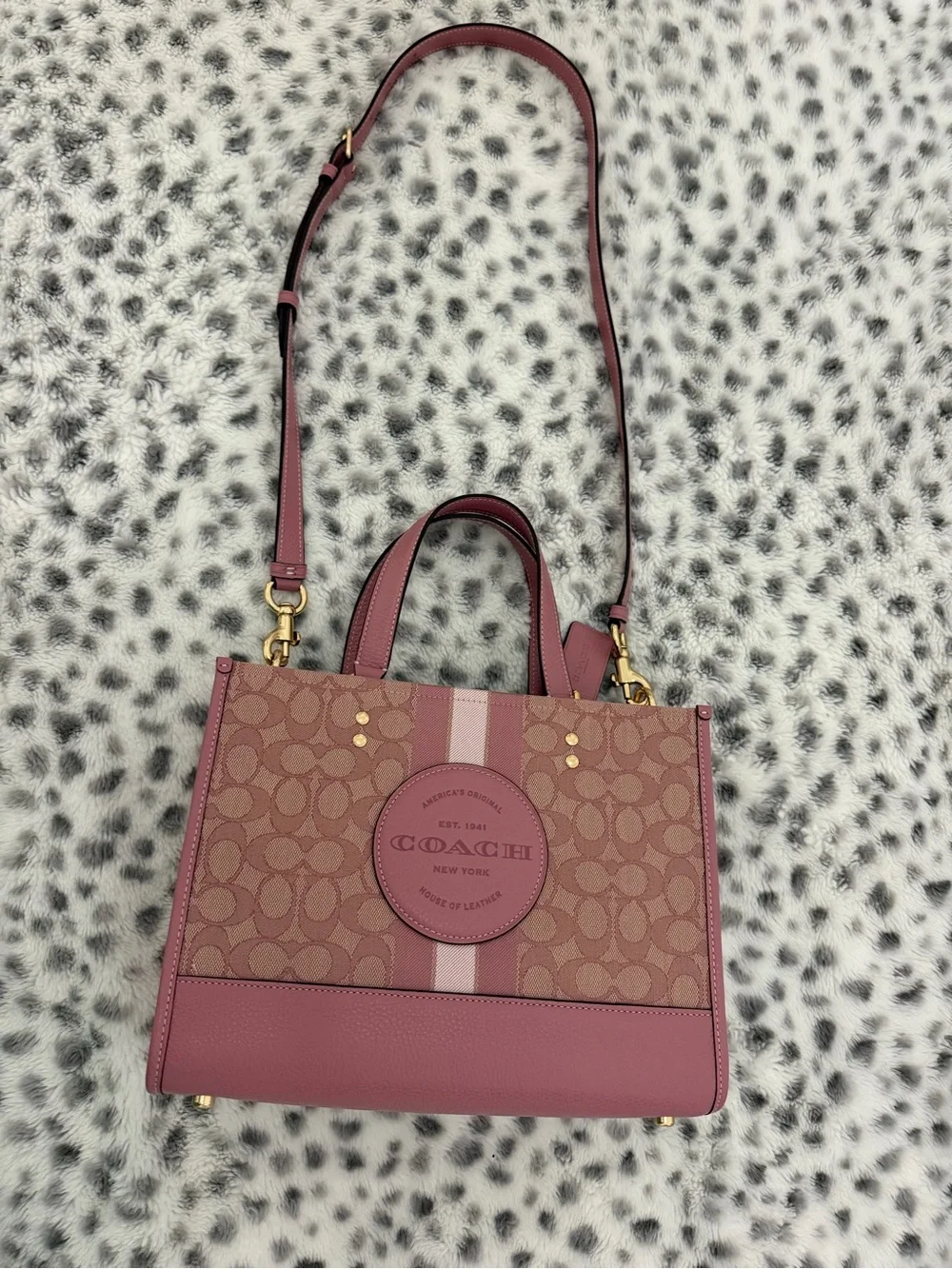 NWOT Coach Dempsey Carryall Pink Signature Jacquard Stripe Medium Crossbody Tote - Picture 3 of 9